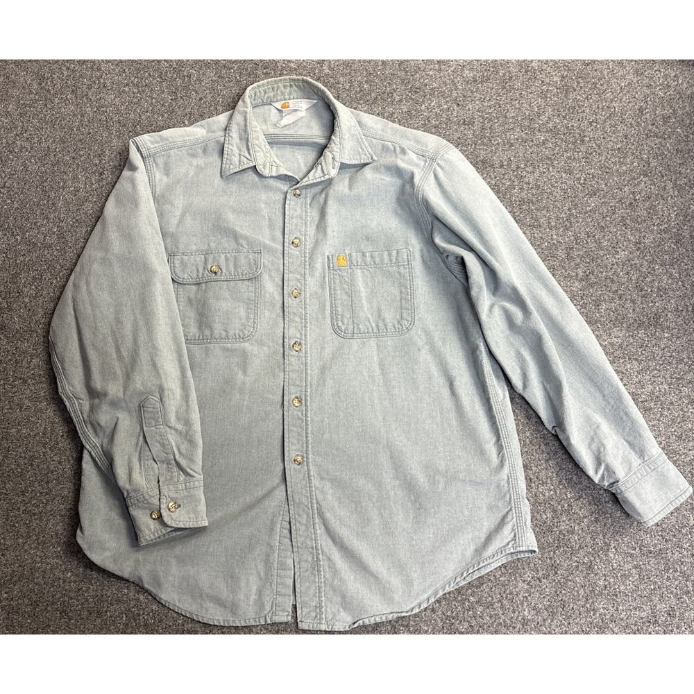 Carhartt Men's Large Rugged Outdoor Long Sleeve Denim Button Down Shirt